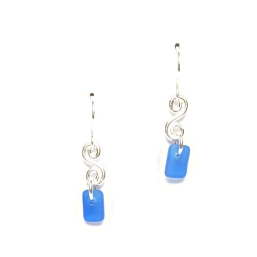 EcoSeaCo Sea Glass Curve Earrings (Cobalt) - Sterling Drop Earrings by EcoSeaCo, using recycled and sustainable material. Handmade in the USA