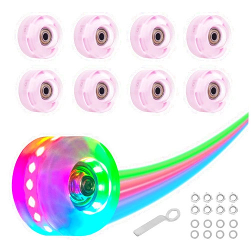 Nattork 8 Pack 82A Light up Roller Skate Wheels 54 * 32mm with Bearings Installed Luminous Quad Light Up Wheels Skating Accessories For Double Row Skates Outdoor And Indoor Use