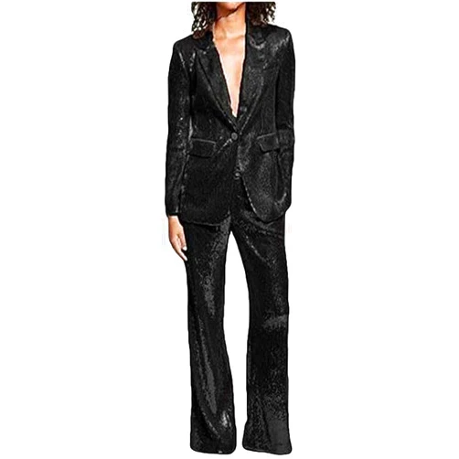 Botong Women's Sequined Fashion Suit Set One Button 2 Piece Wedding Tuxedos Blazer Pants Prom Party Outfit