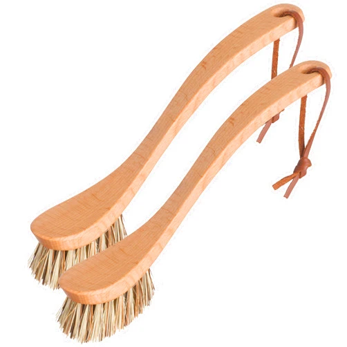 Redecker Curved Dish Brush, Natural Union Plant Fiber Bristles, Ergonomic Design with Oiled Beechwood Handle, 9-1/4 Inches, Set of 2, Made in Germany