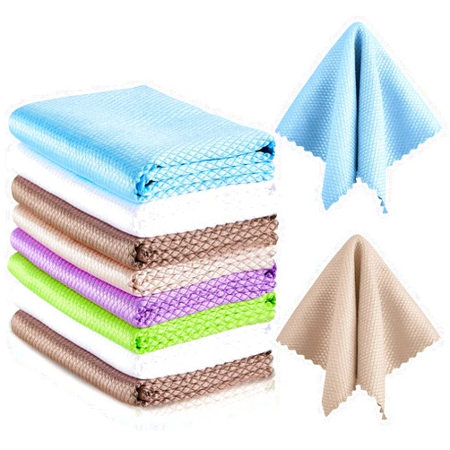 Patelai 9 Pieces Fish Scale Cloth Microfiber Cleaning Cloth Nanoscale Cloth Glass Cleaning Wave Pattern Fish Scale Cloth Rag for Washing Windows, Mirrors and More (Basic Colors)