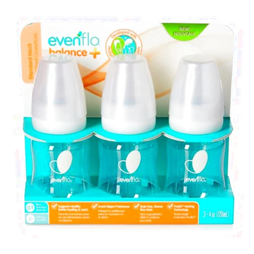 Evenflo Feeding Balance+ Bottles, Standard, 0+ Months, Slow Flow, 3 Bottles, 4 oz (120 ml)