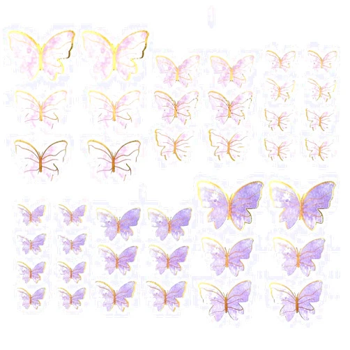 Zickupy 40Pcs Glitter Butterfly Decorations Supplies Golden 3D Butterfly Birthday Cake Toppers Rainbow Cupcake Toppers Butterfly Wall Stickers Room Decorations