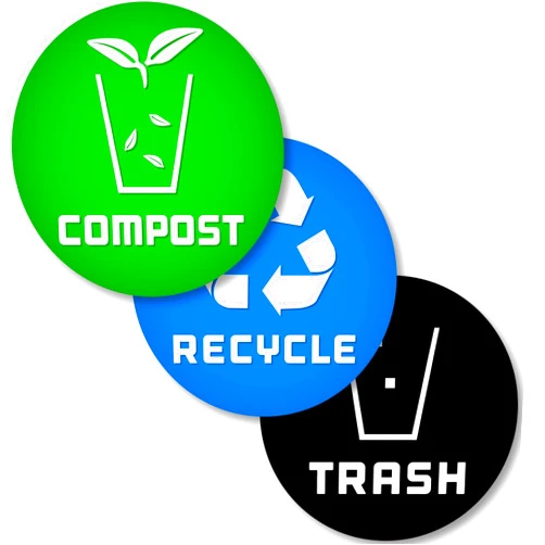 Vinyl Friend 6 Pack Recycle Logo and Trash can Sticker to Organize Your Trash - for Garbage containers and Recycle Bins - Premium Vinyl Decal (Compost, Small)