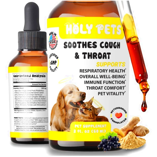 Holy Pets Cough Medicine for Dogs & Cats, Respiratory Infection Support - Sneezing Relief & Kennel Cough Treatment - Pet Asthma Support - Made with Natural Ingredients in The USA