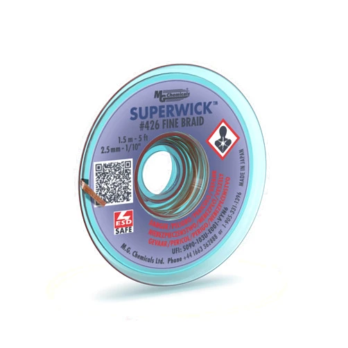MG Chemicals 426 Desoldering Braid #4 Fine Braid Super Wick with RMA Flux, 5' Length x 0.1