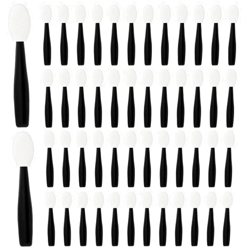 Mozeat Lens 50PCS Disposable Eye Shadow Sponge Applicators, Mini Dual Sided Eyeshadow Brush Set Portable Travel Eye Shadow Applicator Sticks Multipurpose Lips Eye Makeup Brushes with Sponge Tip for Women Girls
