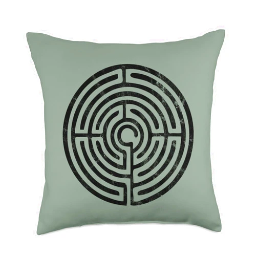 SPIRITUAL SIGNS AND SYMBOLS by yuma Labyrinth, Protection Symbol, Magic, Mystic, Occult, Mystery Throw Pillow, 18x18, Multicolor