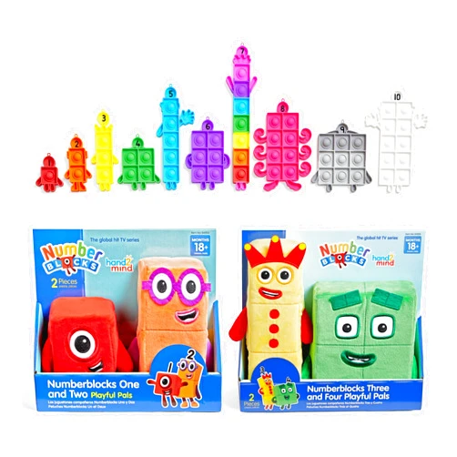 hand2mind Numberblocks One and Two Playful Pals, Three and Four Playful Pals, and Numberblocks Sensory Bubble Poppers Bundle
