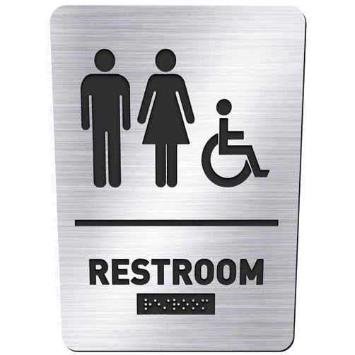Oudain All Gender Restroom Sign Unisex Handicap Bathroom Sign Braille Bathroom Door Sign by Ada Compliant Raised Icons Wheelchair Restroom Signs for Business Restaurant(1 Piece)