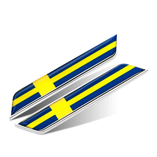 AutoE Car Styling 3D Aluminum Epoxy National Flag Logo Emblem Sticker Metal Decal Badge Auto Exterior Accessory (Sweden Silver)