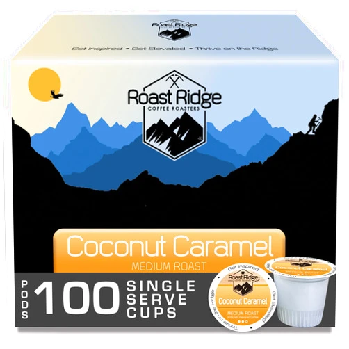 Roast Ridge Single Serve Coffee Pods for Keurig K-Cup Brewers, Coconut Caramel, Medium Roast, 100 Count (Pack of 1)