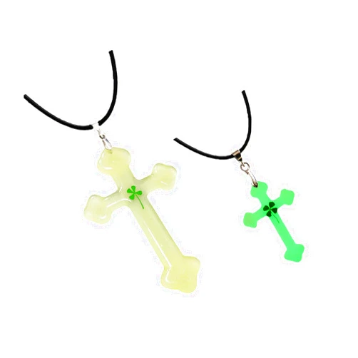 PTGMH Glow in the Dark Resin Necklace Luminous Mens Cross Necklace with Clover Cross Chain for Men Religious Jewelry for Women Car Charm Handmade Cross Pendant Necklace
