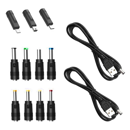 EasyULT USB to DC Socket Adapter for Laptop 11 Bits with 11 Sockets Connector 5.5 x 2.1 Multifunctional Mains Adapter, Micro USB/Type-C/Mini USB