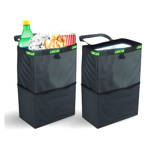 CarCan The Original 3 in 1 Hanging Car Trash Can for Back Seat, Cooler & Storage Bag – Metal Framed, Washable & Reusable Car Trash Bin with 3 Pockets (Pack of 2)