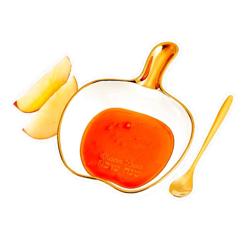 Rite Lite Rosh Hashanah Apple Shaped Honey Dish Set Gold - Jewish New Year Hostess Party Favors Cooking Serving Kitchen Accessories Holiday Presents Shana Tova Decor Table Decorations Includes Matching Spoon!