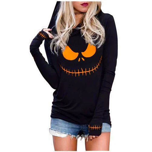 CHUNTIANRAN Women's Halloween Shirts Skull Silhouette Graphic Hoodie T Shirts Casual Loose Long Sleeve Pullover T Shirt