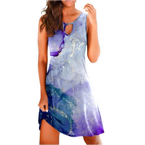 Eduavar Summer Dresses for Women 2024, Dresses for Women 2024 Casual Sleeveless Crew Neck Summer Beach Coverup Tank Dress