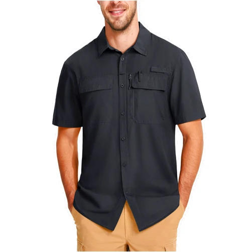 MAGCOMSEN Mens Fishing Shirts Short Sleeve UPF 50+ Sun Protection Button Down Shirt Quick Dry Cooling Shirt for Hiking Safari