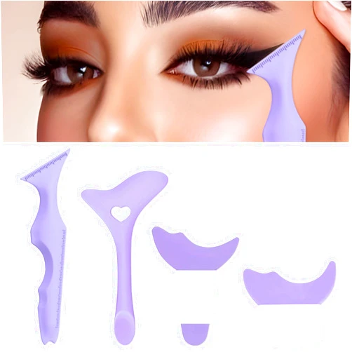 IDDFEVE 4Pcs Eyeliner Stencils, Silicone Winged Tip, Multifunctional Mascara Shield for Eyeshadow and Eyelashes, Professional &Quick Cat Eye Makeup Tool for Beginners (Purple)