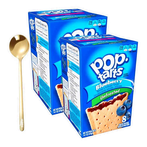 Moofin Pop Tarts Blueberry, 14.7 Oz - Soft Toaster Pastry With Golden Ss Spoon, Unfrosted Toaster Pastries, Quick Breakfast And Snack, Easy To Prepare, Lightly Sweetened ~(Pack Of 2)
