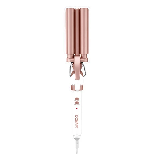 Conair Double Ceramic 3 Barrel Curling Iron, Hair Waver, Create Beachy Waves, Long-Lasting Natural Tight Waves for all Hair Lengths, White / Rose Gold
