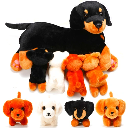 Honoson Nurturing Dog Stuffed Animal with Puppies Set Nursing Mommy Dog Plush with 4 Baby Puppies Soft Cute Stuffed Plush Toys for Kids Girls Boys Birthday Gifts Christmas Party Favors(Dachshund Dog)
