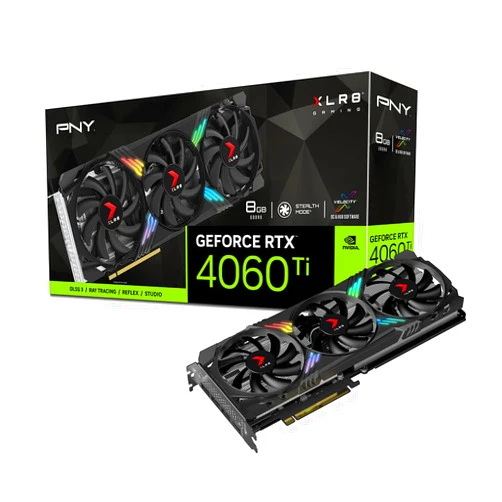 PNY GeForce RTX™ 4060 Ti 8GB XLR8 Gaming Verto™ RGB Triple Fan Graphics Card DLSS 3 (128-bit, PCIe 4.0, GDDR6, HDMI/DisplayPort, Supports 4k, 2 Slot)