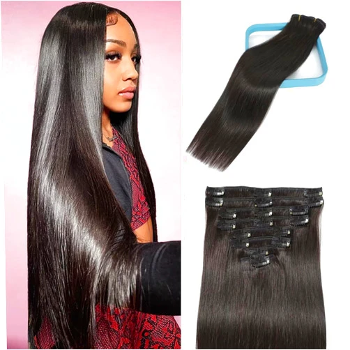 LORIEN Clip in Hair Extensions Real Human Hair, 18 Inch 100g/3.6oz, 1B Natural Black, Clip in 100% Brazilian Remy Human Hair Extensions 8pcs Per Set with 18 Clips Double Weft