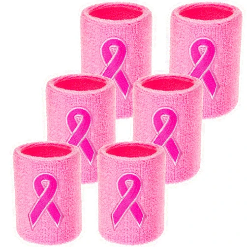 WILLBOND 6 Pieces Breast Cancer Awareness Wristbands Pink Ribbon Sweatbands Sports Wrist Sweatbands for Football Basketball Running Athletic