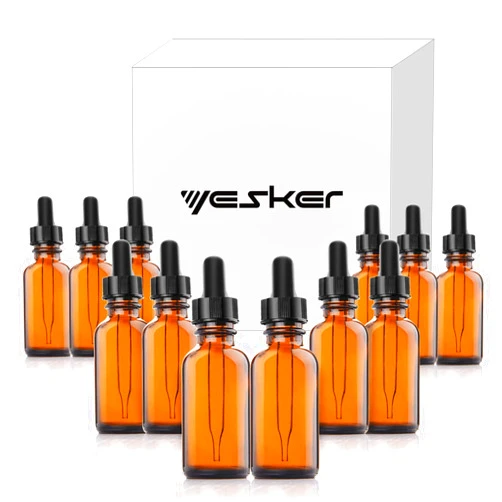Yesker Amber Glass Bottles for Essential Oils with Glass Eye Dropper 30 ml (1oz) for Essential Oils, Chemistry Lab Chemicals, Colognes & Perfumes (12 pack)