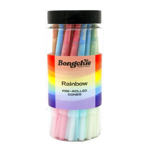 BONGCHIE Rainbow Pre-rolled cones | KING SIZE | Jar of 50 Cones | Slow Burning and Ultra thin | Vegan & Non GMO | Heavy Metals & Pesticides Free