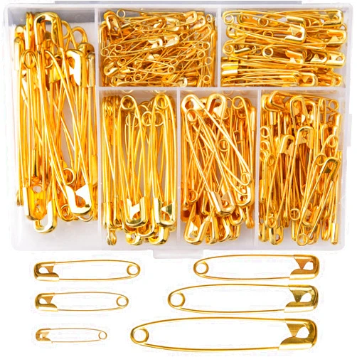 LUTER 250 Pieces 6 Sizes Safety Pins Large and Small Safety Pins Durable, Rust-Resistant for Art Craft Sewing Jewelry Making Home Office Use (Gold)