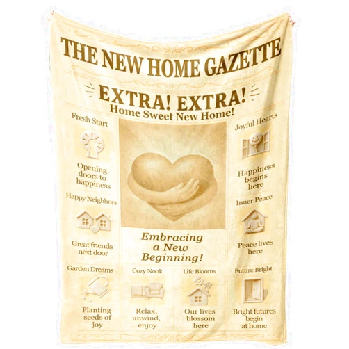 SNUGLYZEN Housewarming Blanket 60x50 Soft Flannel Throw - “New Home Gazette” Vintage Newspaper Style - Neutral Cozy Decor - New Home Gift for Couple, Neighbor, Real Estate Closing