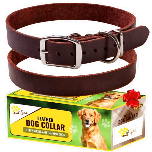 ADITYNA - Leather Dog Collar for Medium Dogs - Classic Style, Soft and Strong, Heavy Duty, Top-Grain Leather, Handmade - for Walking, Training, Hiking, and Running (M - Neck: 15-20 inches, Brown)