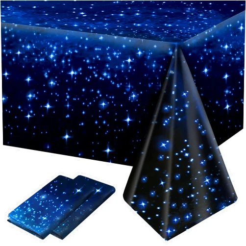 Joyberg 2 Pack Space Tablecloth, Plastic Galaxy Table Cloth All Printed Starry Sky, Waterproof Oil Proof Galaxy Party Tablecloth Star Tablecloth (54'' x 108'')