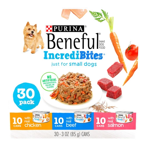 Beneful Purina Beneful Small Breed Wet Dog Food Variety Pack, IncrediBites With Real Beef, Chicken and Salmon - (Pack of 30) 3 Oz. Cans