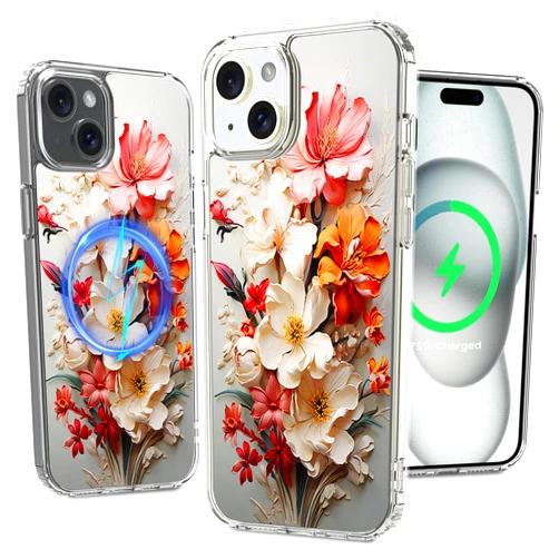 LORYVAN Magnetic Clear Case for iPhone 15, Floral Pattern Design for Women Girls Slim Shockproof Flower Protective Bumper Non-Yellow MagSafe Case, 6.1” (Pic 15)