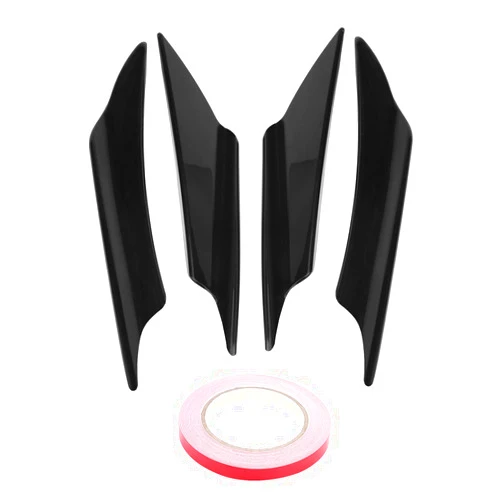 Keenso 4Pcs Universal ABS Carbon Fiber Car Body Front Bumper Splitter Fins, Car Front Bumper Lip Spoiler Fins Canards Trim Kit with Adhesive Tape(black)