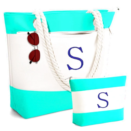 YOOLIFE Christmas Gifts for Women - Initial Canvas Tote Bag & Makeup Bag, Birthday Gifts for Women Mom Teacher Friend Sister