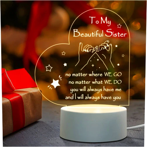 GiltGlimmer Sister Gifts, Gifts for Sister Acrylic Night Light, Sister Birthday Gifts, Friendship Gifts for Sister, Mothers Day Christmas Gifts for Sister, Bestie, Friends