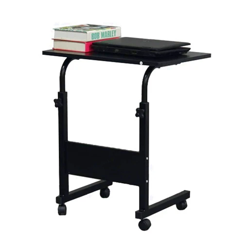 Karl home Mobile Side Table 31.5 inch Computer Desk with Wheels Height Adjustable Rolling Potable Laptop Cart, C-Shaped Bed Couch Sofa End Tables with Edge Stopper for Livingroom Bedroom, Black