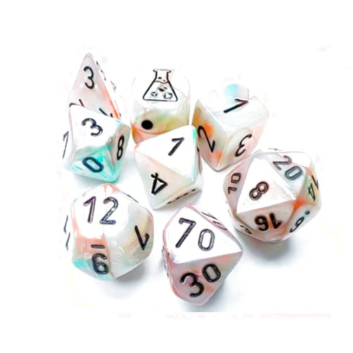 Chessex Sea Shell Lustrous Luminary Dice with Black Numbers 7+1 Dice Set 16mm (5/8in) Chessex