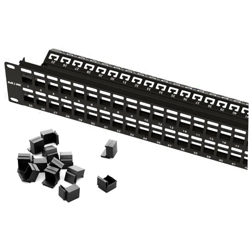 Iwillink Blank 48-Port Keystone Patch Panel, 2U 19'' Rackmount/Wallmount with Metal Housing, Includes 24 Blank Inserts for Custom AV/Data Setups
