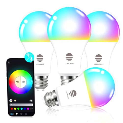 LEDMUNDO Smart Light Bulbs, Smart Bulb Compatible with Alexa & Google Home, LED Light Bulbs Color Changing, Multi-Dynamic Scene, Music Sync, A19 E26 2.4GHz RGBTW WiFi & Bluetooth Light Bulb 60W, 800LM, 4Pack