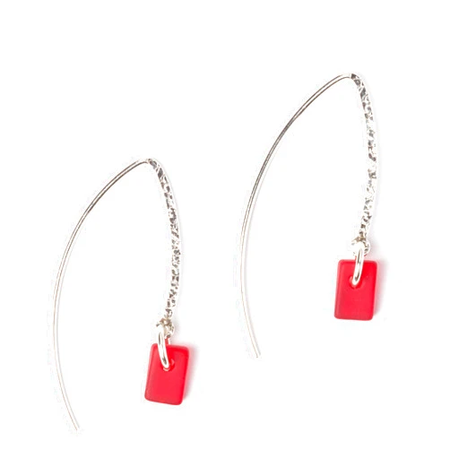 EcoSeaCo Sea Glass Sweep Earrings (Red) - Sterling Drop Earrings by EcoSeaCo, using recycled and sustainable material. Handmade in the USA
