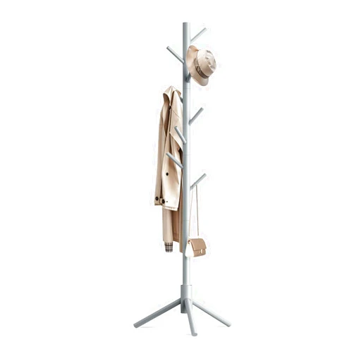 OUTGAVA Wooden Coat Rack Freestanding with 8 Hooks,Easy Assembly New Zealand Pine Tree Coat Racks, 3 Adjustable Sizes for Clothes, Hats, Bags, for Entryway, Hallway, Bedroom, Office (Grey)