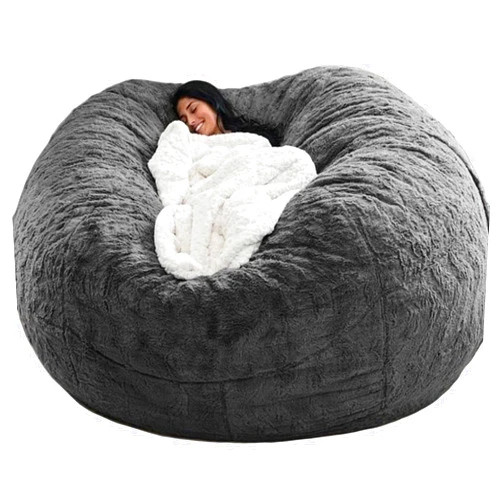 OACEVOZ Bean Bag Chair Cover(it was only a Cover, not a Full Bean Bag), Big Round Soft Fluffy PV Velvet Sofa Bed Cover, Living Room Furniture, Lazy Sofa Bed Cover,6ft dark grey(Cover only,No Filler)