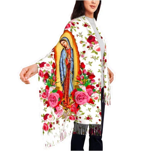 Puurbol Virgen de Guadalupe Women Blanket Scarf Shawls Virgin Mary Catholic Gifts Rose
