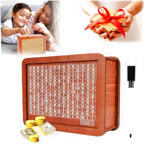 Generic Cash Vault Wooden Savings Box, 2024 Cash Vault Wooden Savings Box 10000, Cash Savings Challenge Box, Wooden Money Box for Adults, Cash Saver Box, Money Box for Cash with Target Numbers (10000 Dollar)